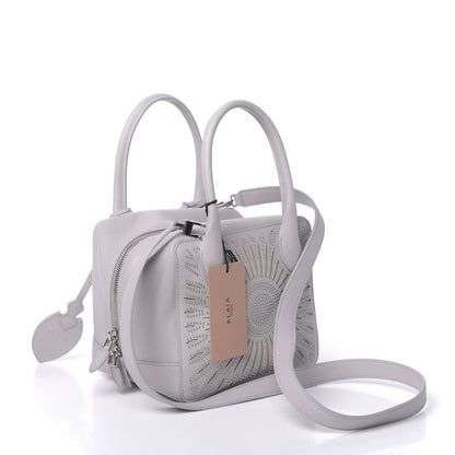 Alaia Calfskin Lux Laser Cut Studded Small Elga Top Handle Bag Grey 3 of 9