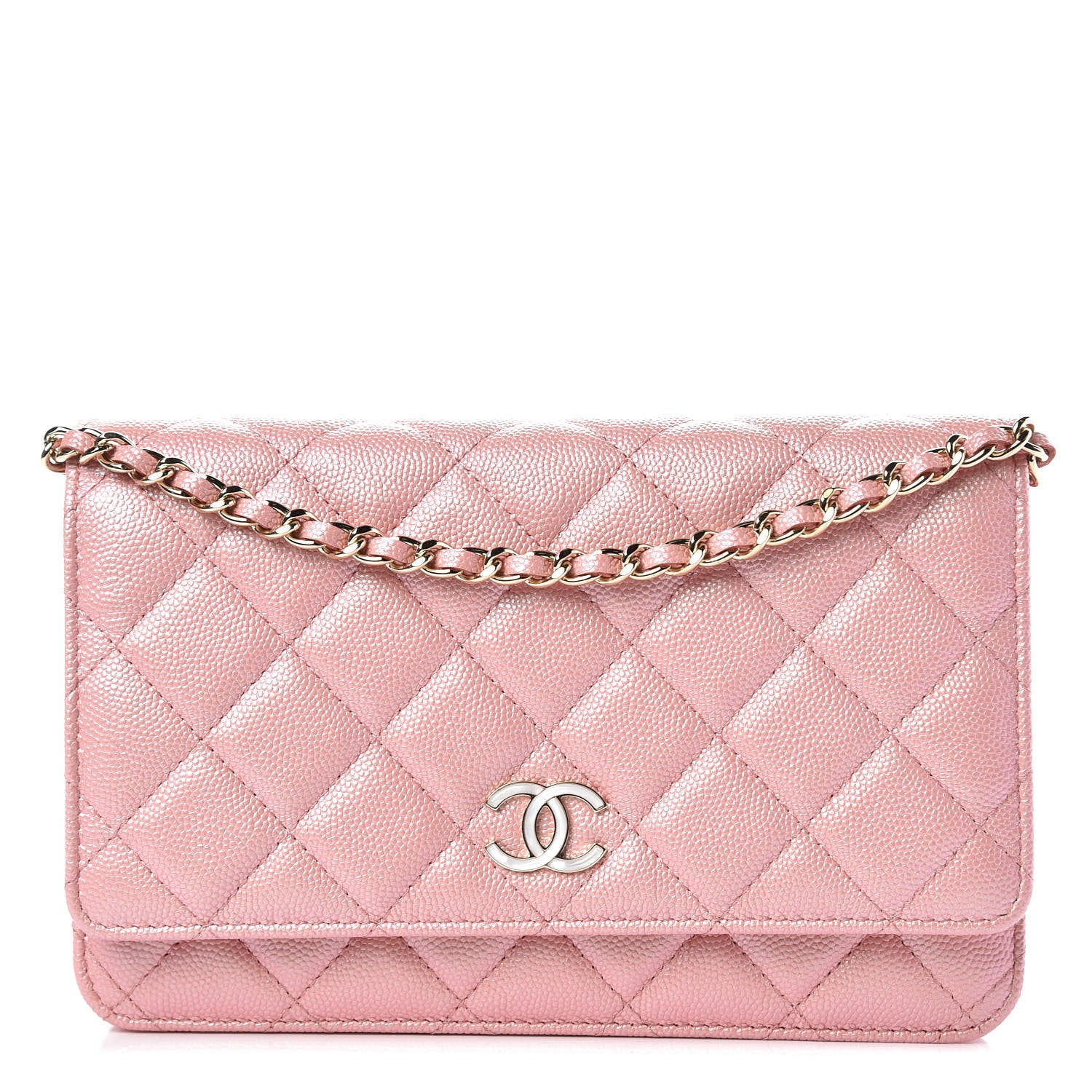 Chanel Iridescent Caviar Quilted Wallet on Chain WOC Rose Pink 1 of 9