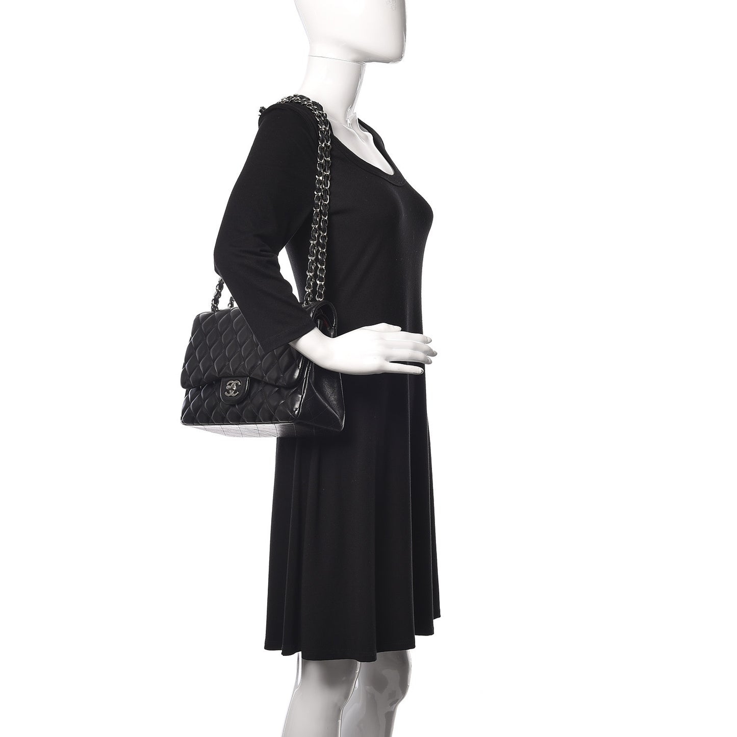 Lambskin Quilted Jumbo Double Flap Black