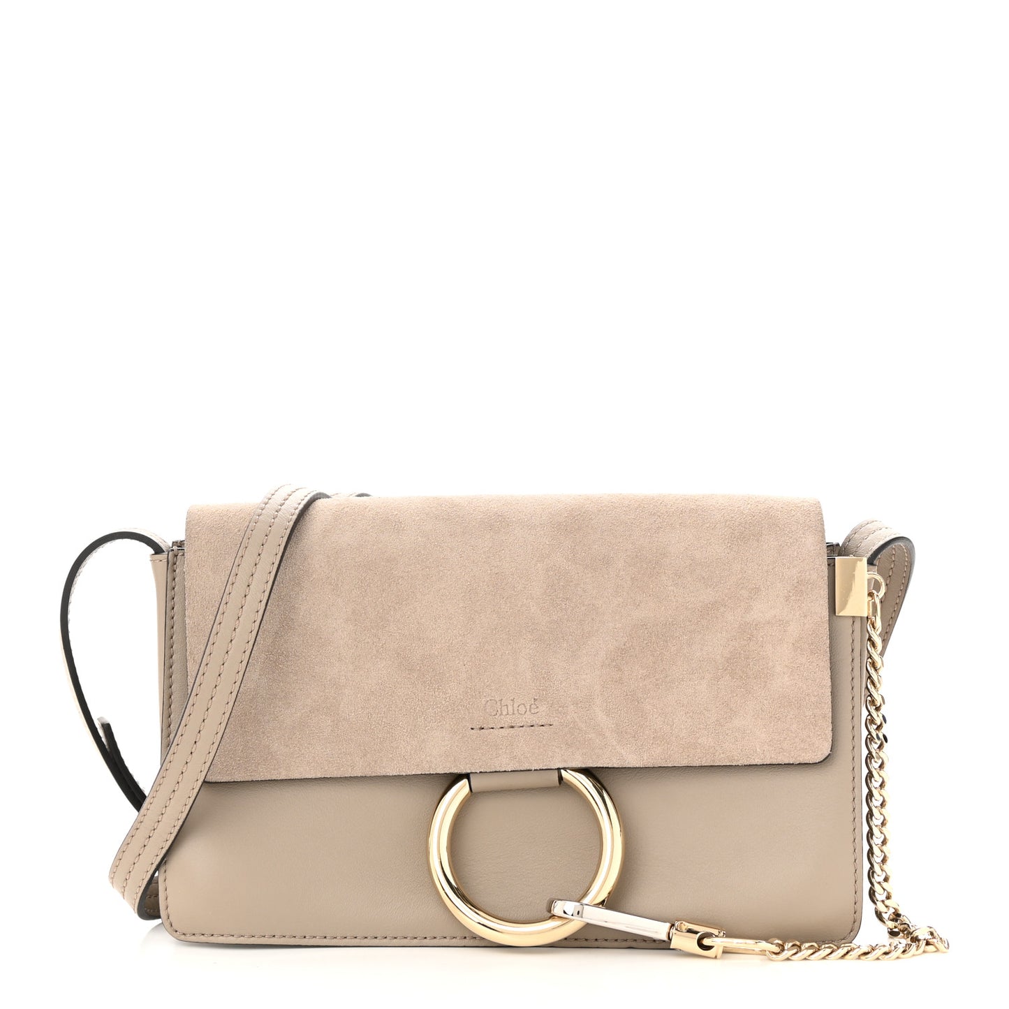 Suede Calfskin Small Faye Shoulder Bag Motty Grey