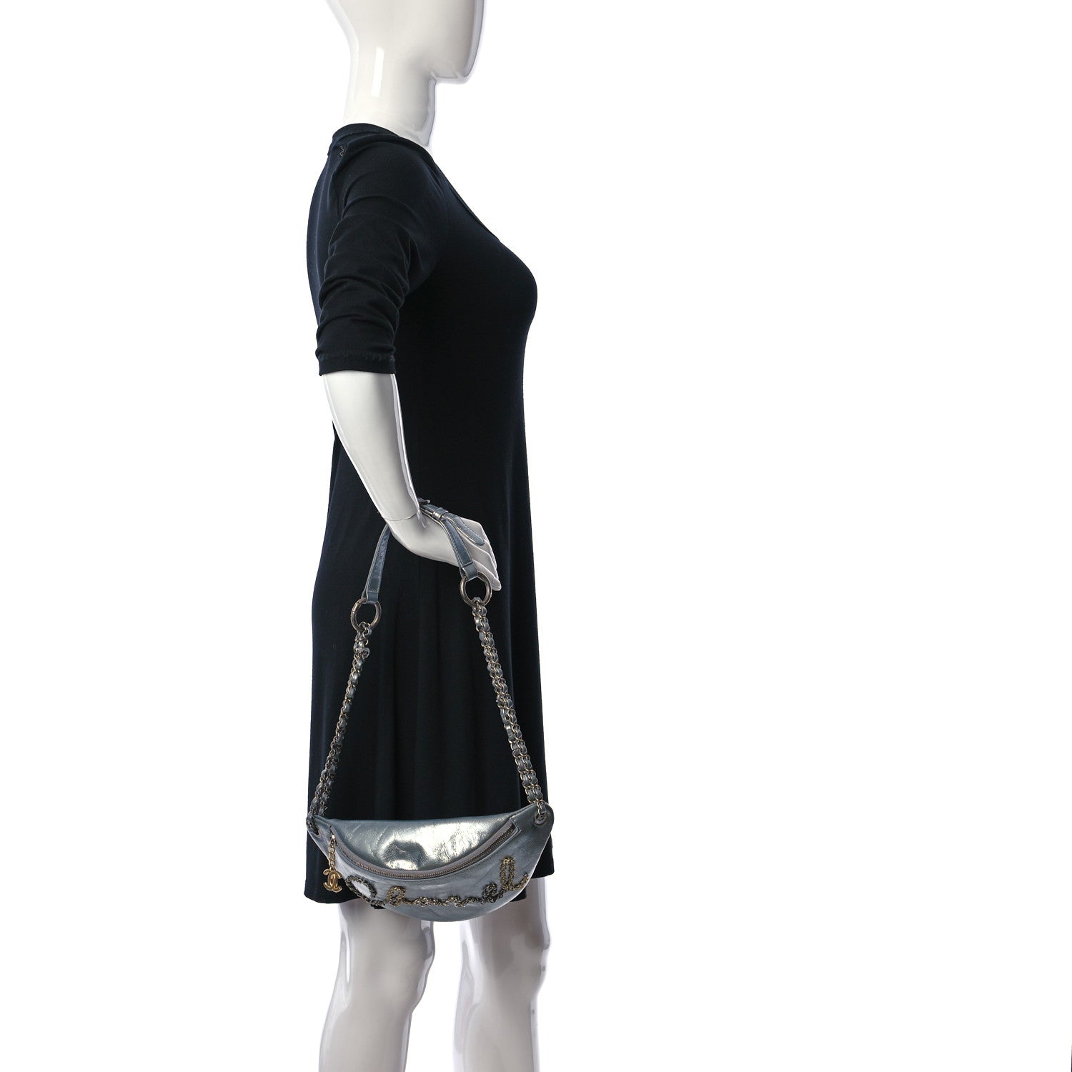 Chanel Metallic Crumpled Calfskin Chain 20s Signe Waist Bag Silver 2 of 11