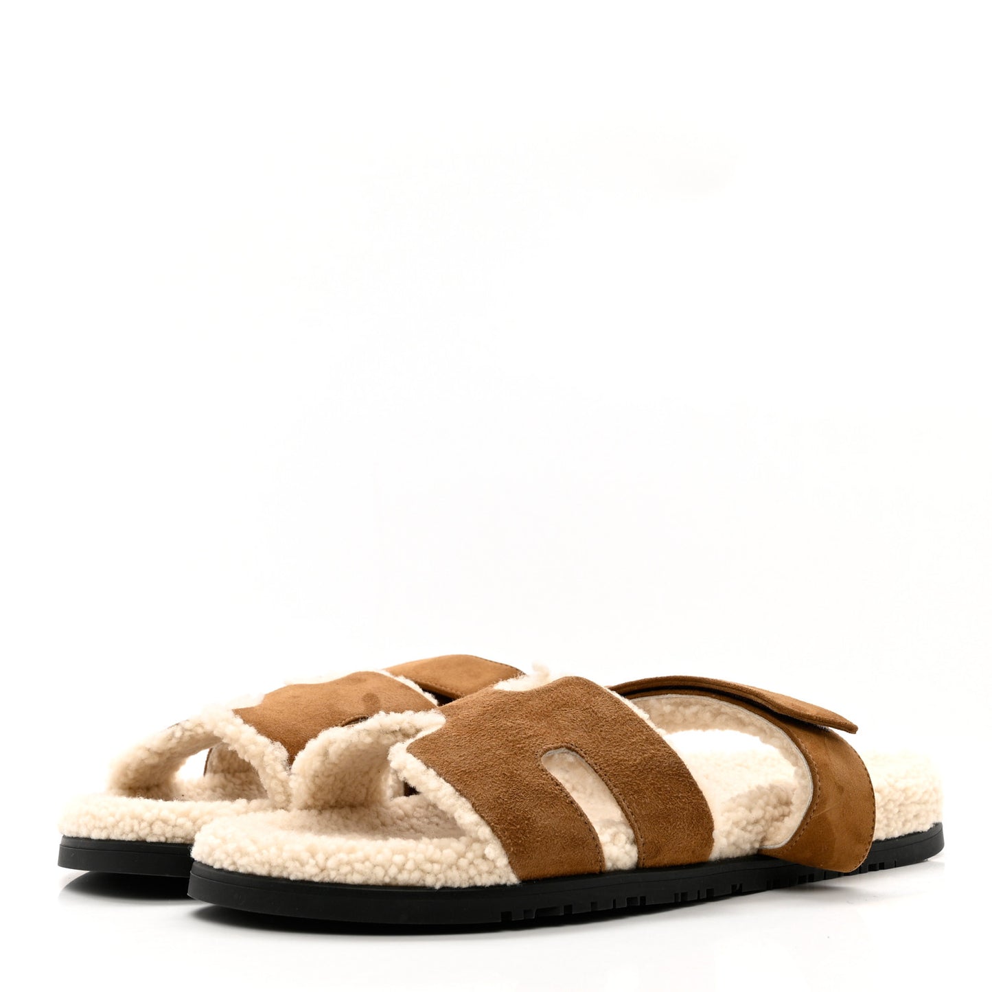 Suede Goatskin Woolskin Mens Chypre Sandals 45 Brun Fume Ecru