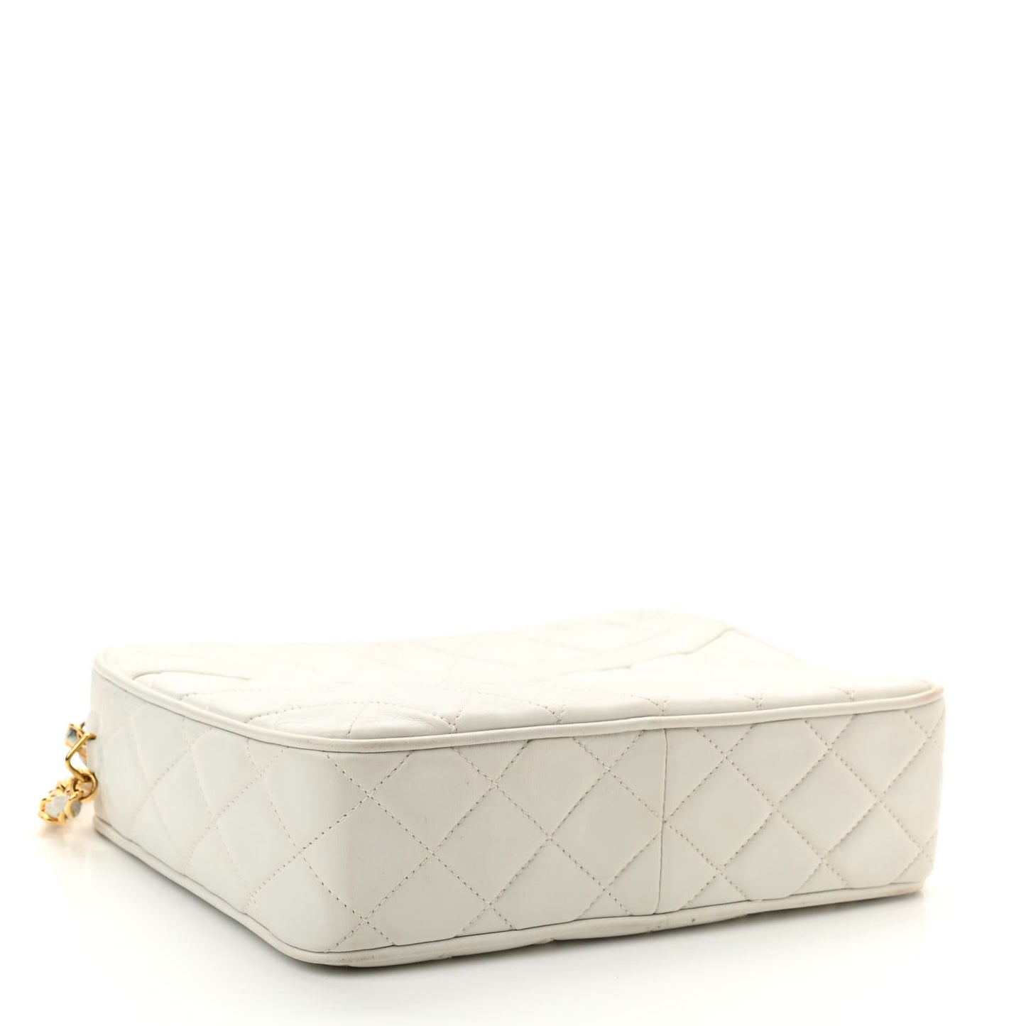 Lambskin Quilted Tassel Camera Case White
