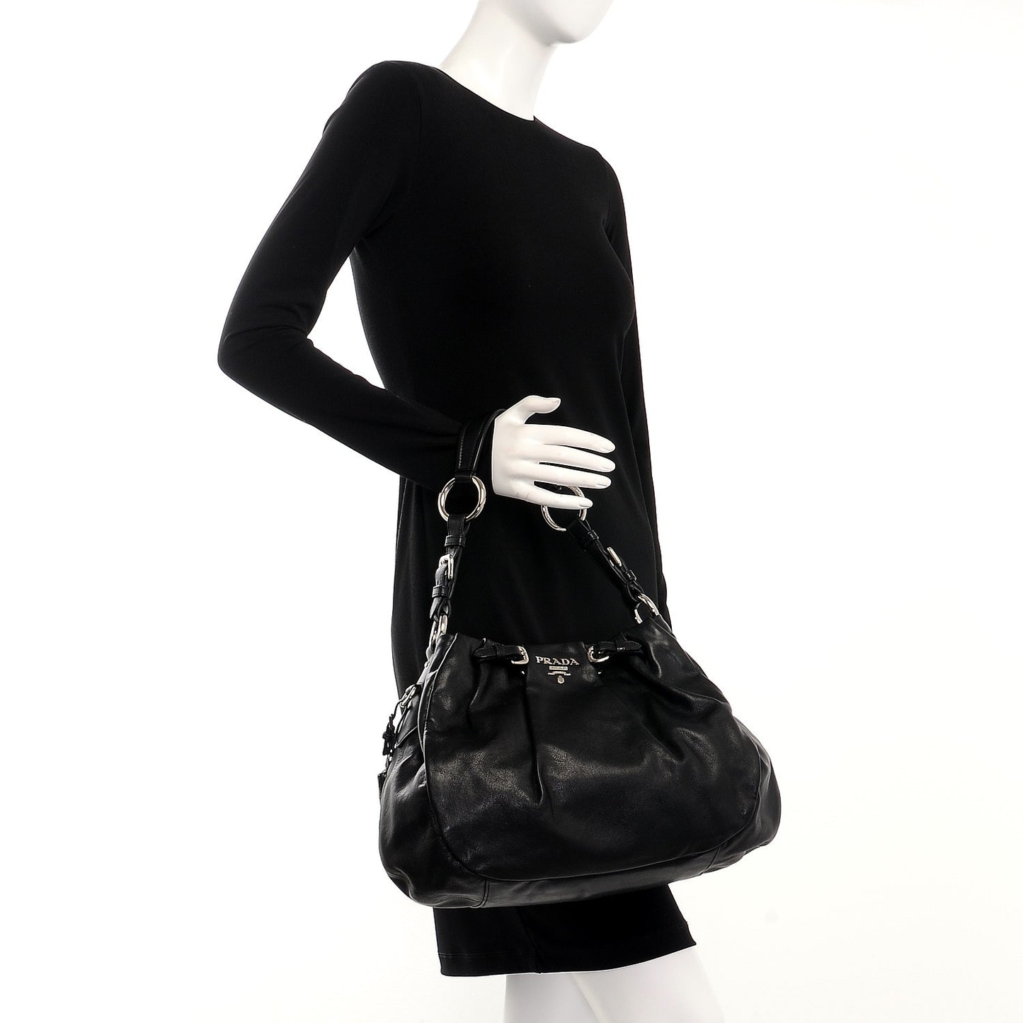Soft Calf Pleated Hobo Nero Black
