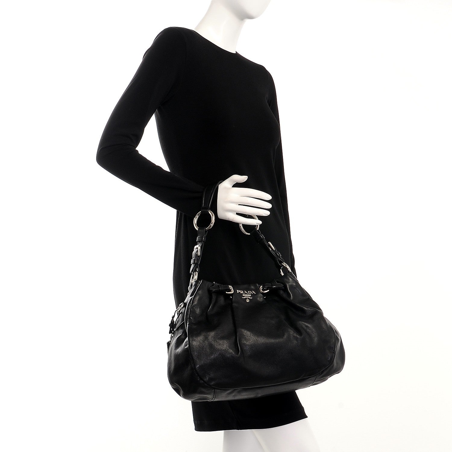 Prada Soft Calf Pleated Hobo Nero Black 2 of 8