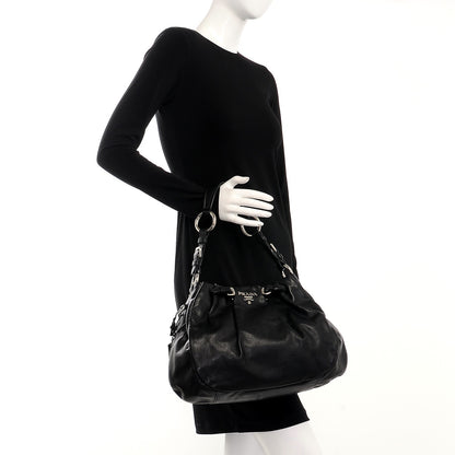 Prada Soft Calf Pleated Hobo Nero Black 2 of 8
