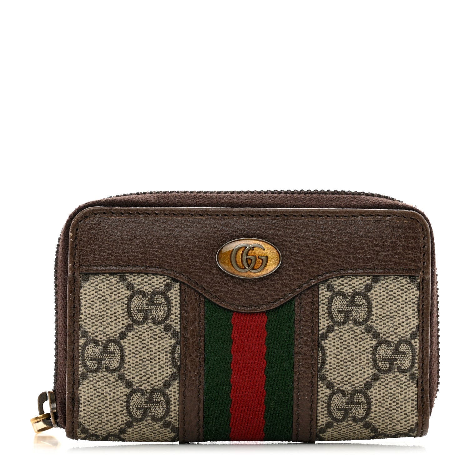 Gucci GG Supreme Web Ophidia Zip Around Card Case Brown 1 of 8