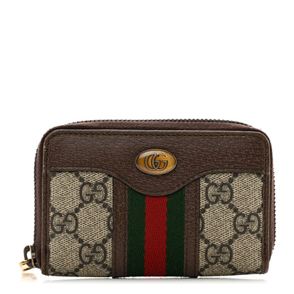 Gucci GG Supreme Web Ophidia Zip Around Card Case Brown 1 of 8