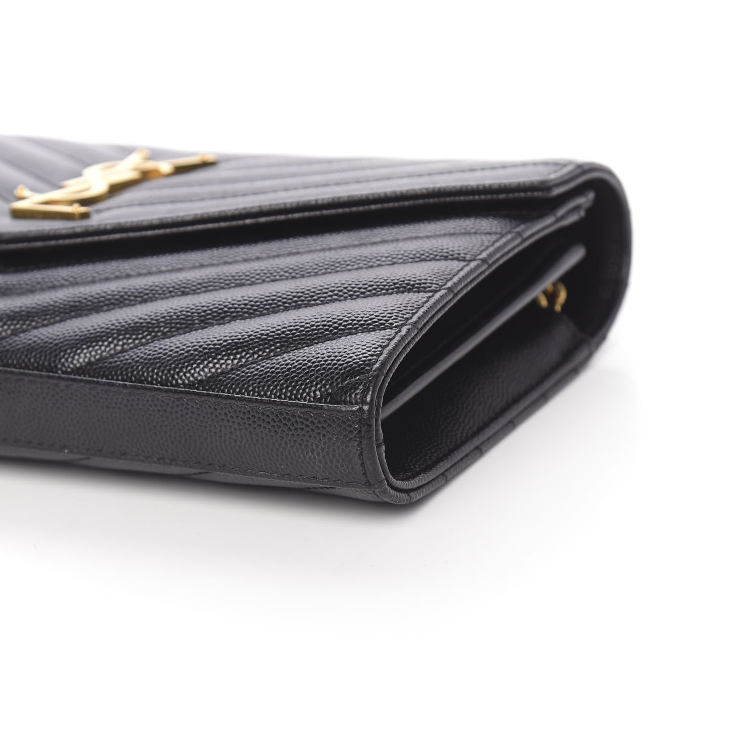 Saint Laurent Grain De Poudre Matelasse Chevron Monogram Chain Wallet Black 9 of 10