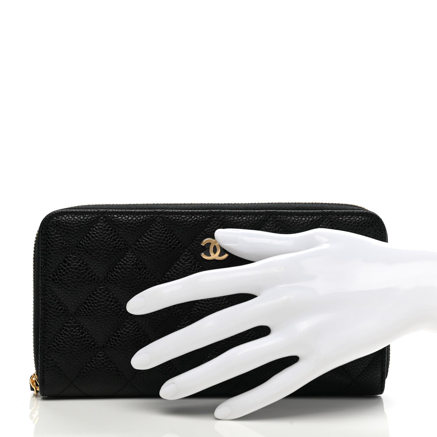 Caviar Quilted Large Gusset Zip Around Wallet Black