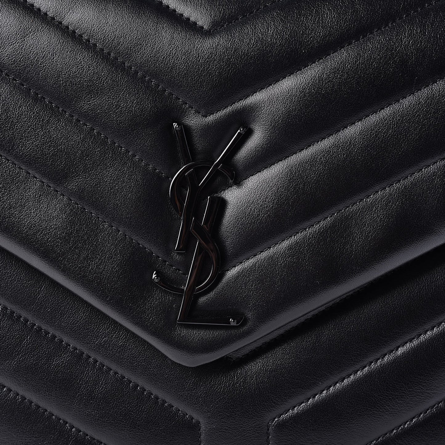 Calfskin Y Quilted Monogram Medium Loulou Chain Satchel Black
