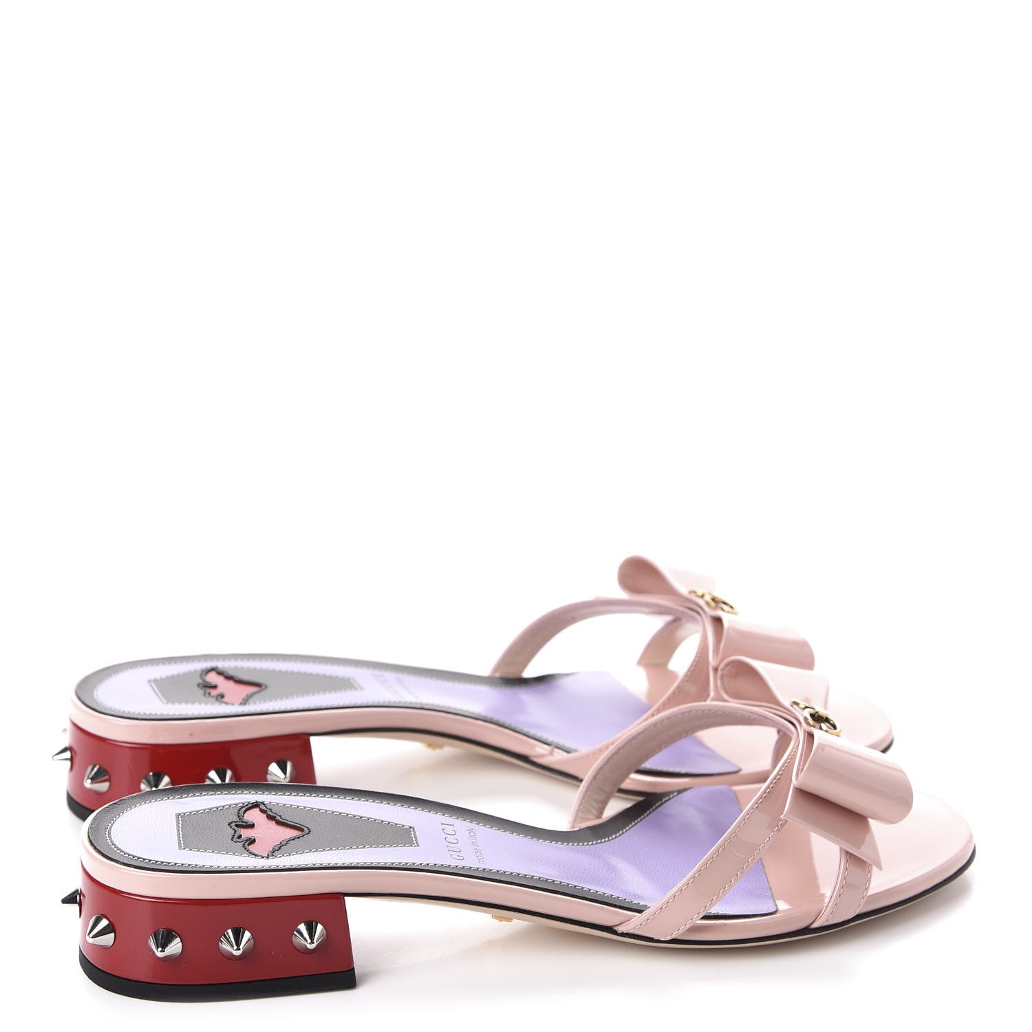 Gucci Patent GG Bow Sadie Spike Low Heel Slide Sandals 36 Perfect Pink 4 of 8