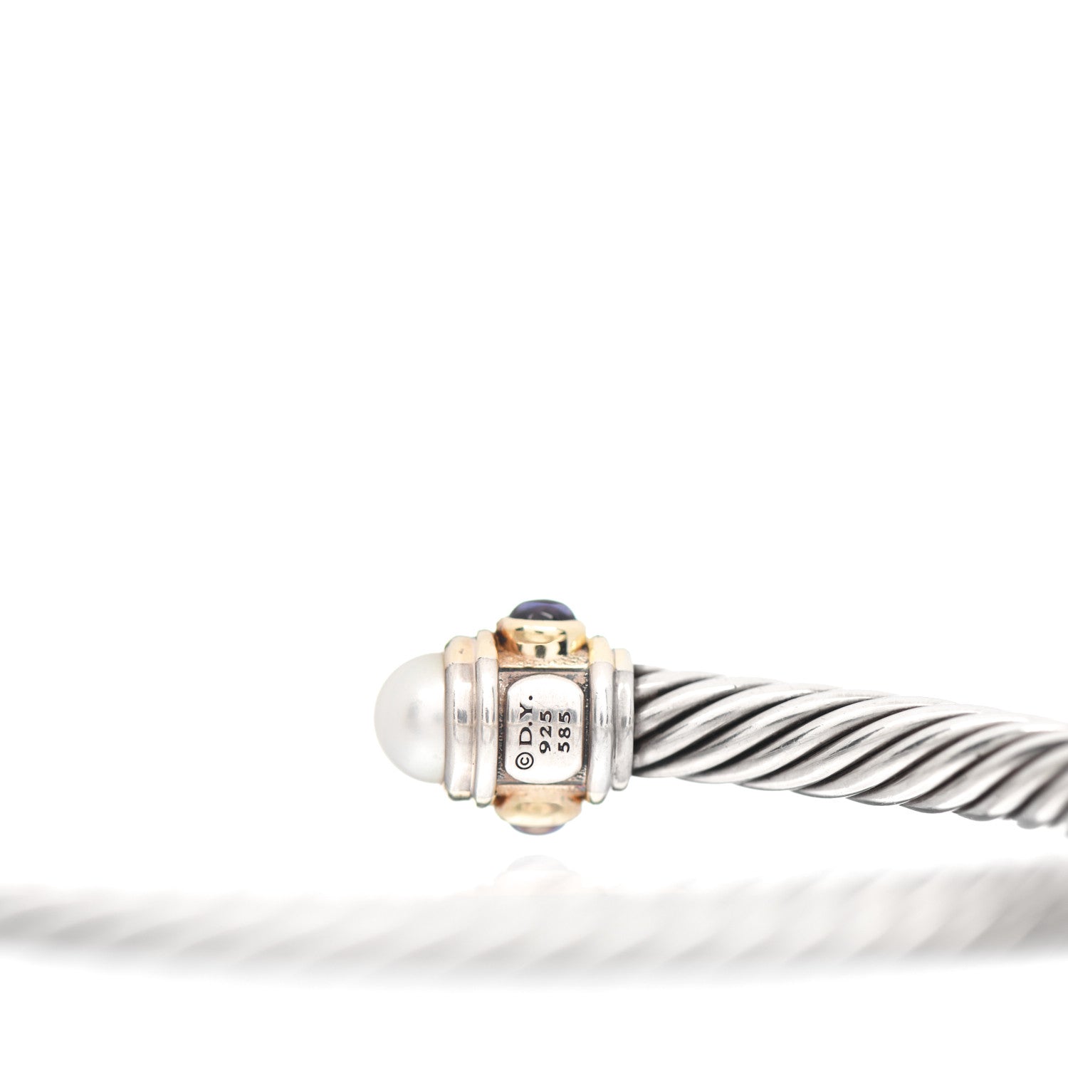 David Yurman Sterling Silver 14K Yellow Gold Pearl Iolite Rhodolite Garnet 5mm Cable Renaissance Bracelet 4 of 4