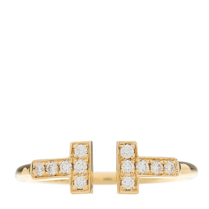 Tiffany 18K Yellow Gold Diamond T Wire Ring 53 6.5 1 of 5