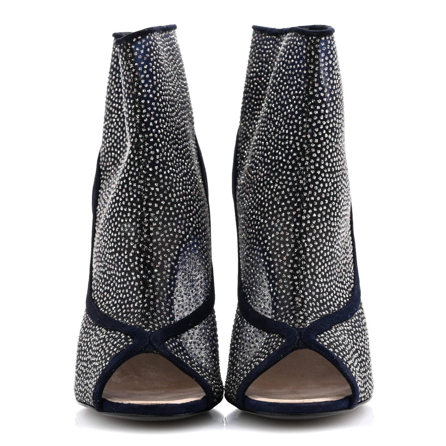 CHANEL（シャネル） メッシュ オープントゥ ブーティサンダル ビンテージ Chanel Mesh Crystal Open Toe Ankle Boots 40 Navy 1656542