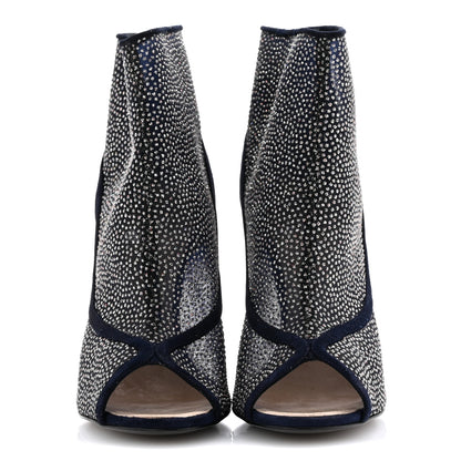 Chanel Mesh Crystal Open Toe Ankle Boots 40 Navy 3 of 12