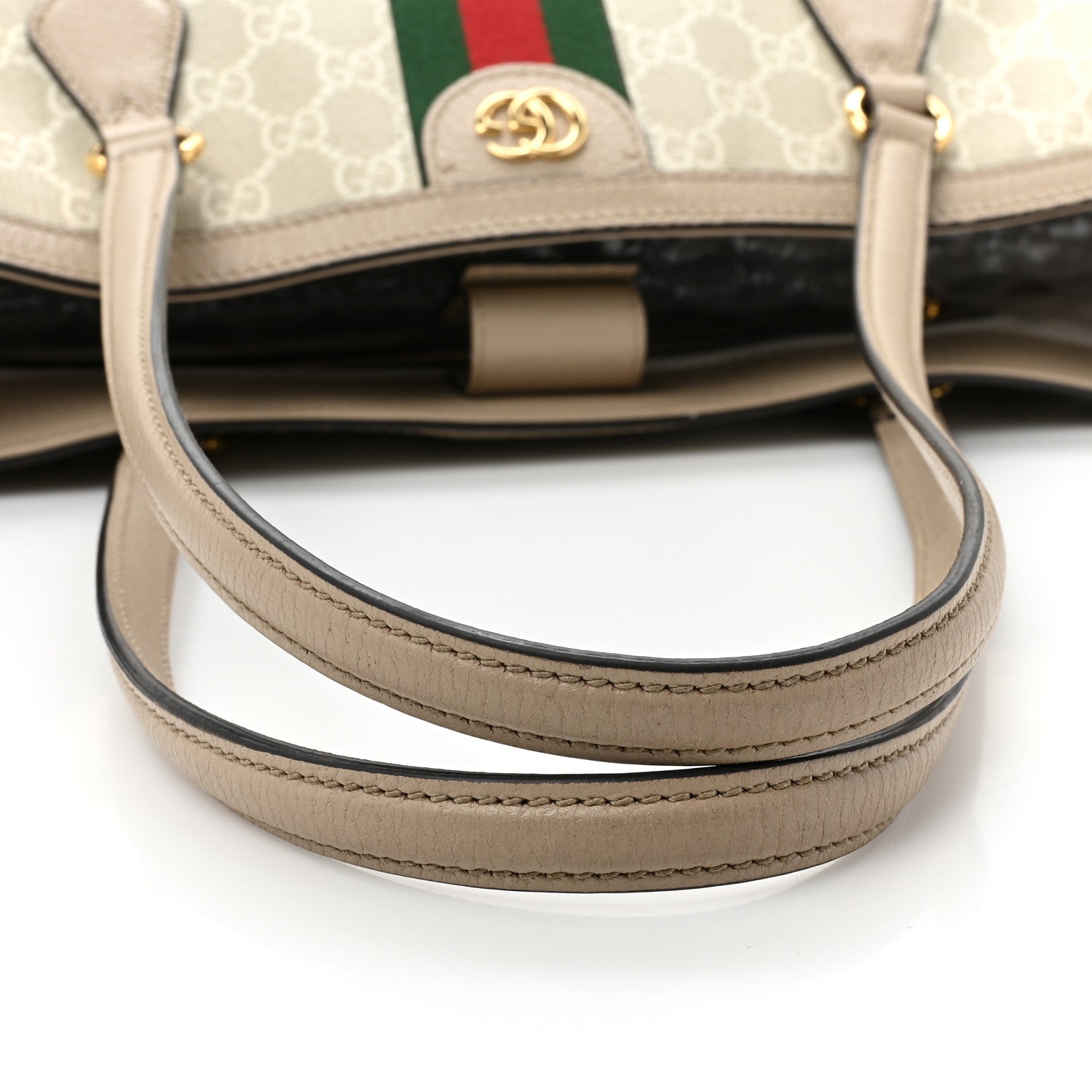 Gucci GG Supreme Monogram Textured Dollar Calfskin Web Medium Ophidia Shopping Tote Beige Mystic White Oatmeal 17 of 17