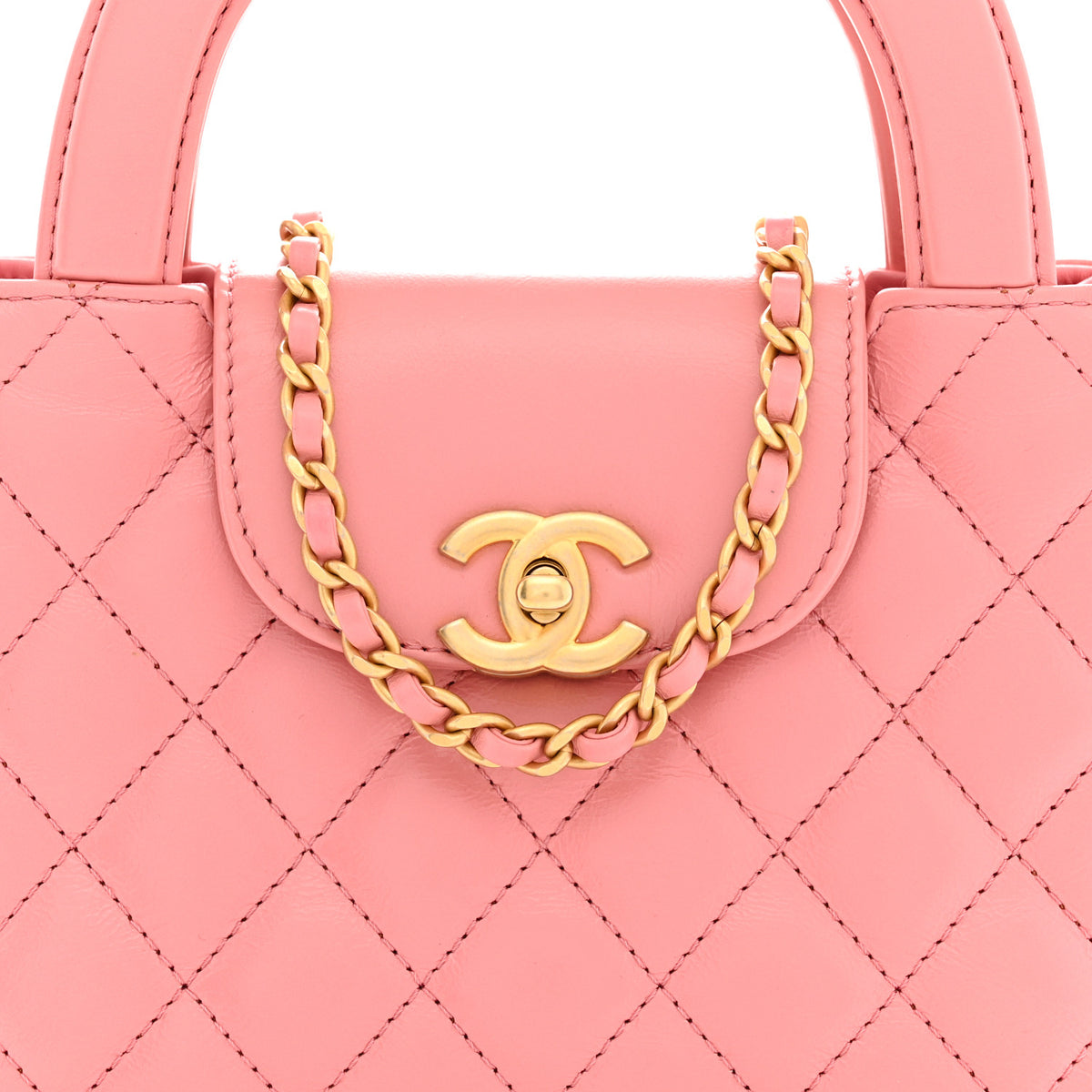 Shiny Aged Calfskin Quilted Nano Kelly Shopper Coral Pink