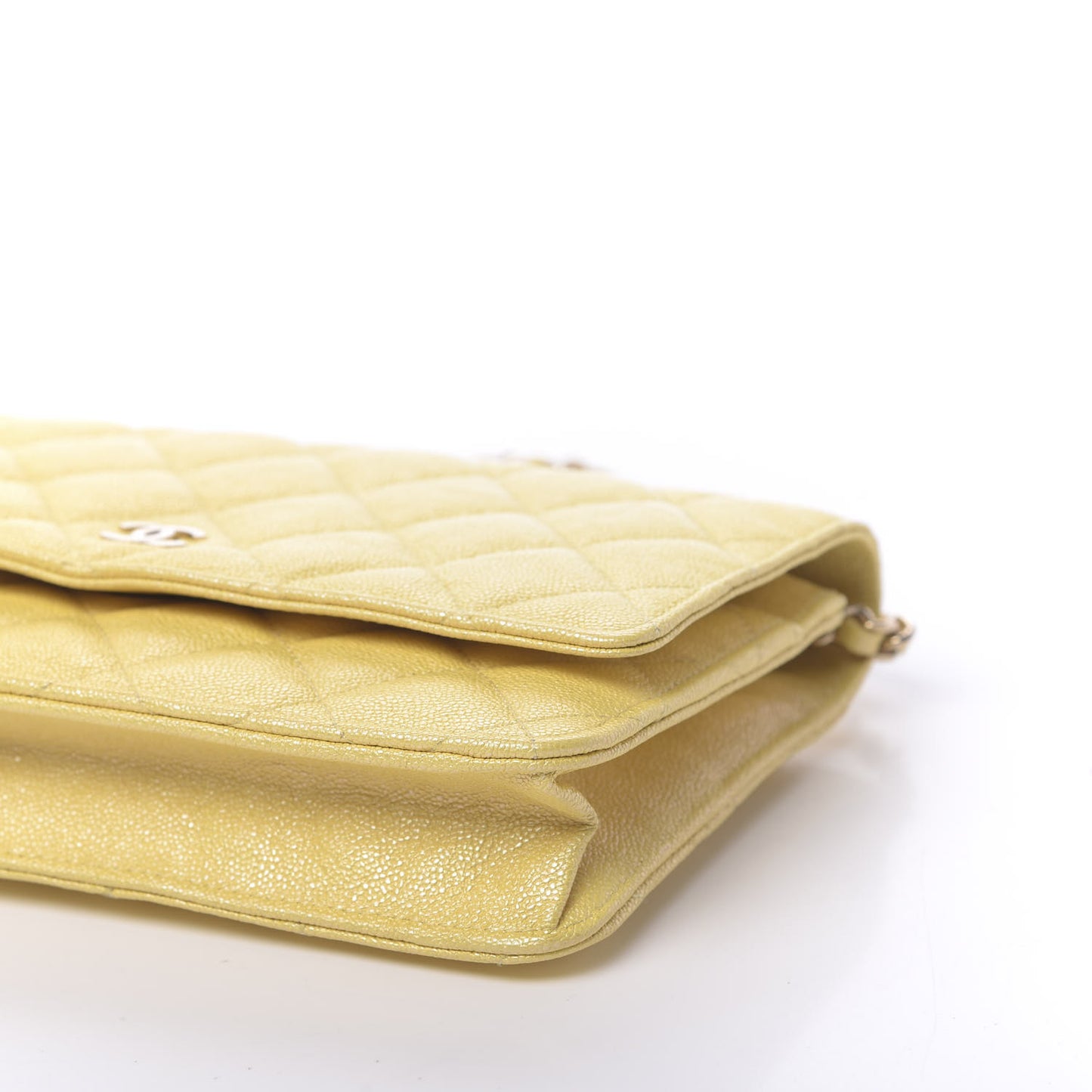 Iridescent Caviar Quilted Wallet on Chain WOC Yellow