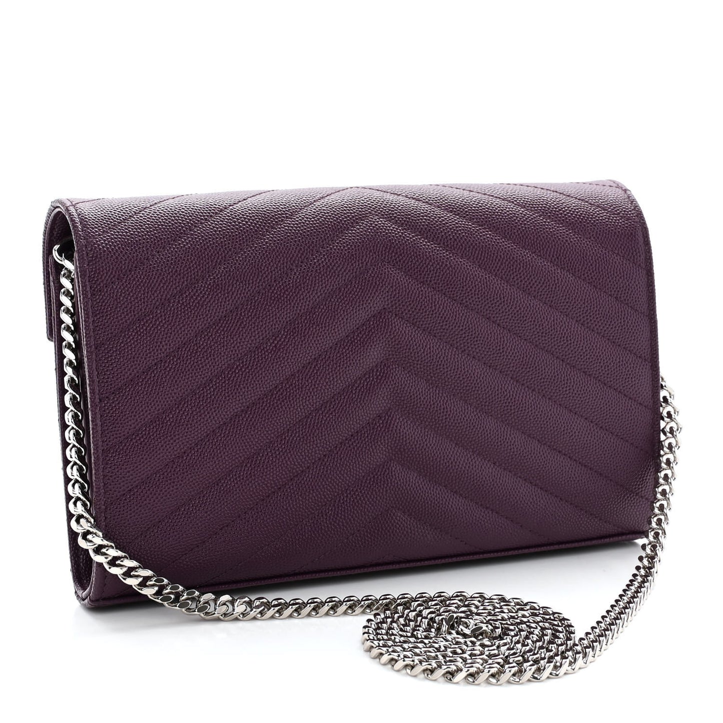 Grain De Poudre Matelasse Chevron Monogram Chain Wallet Prugna