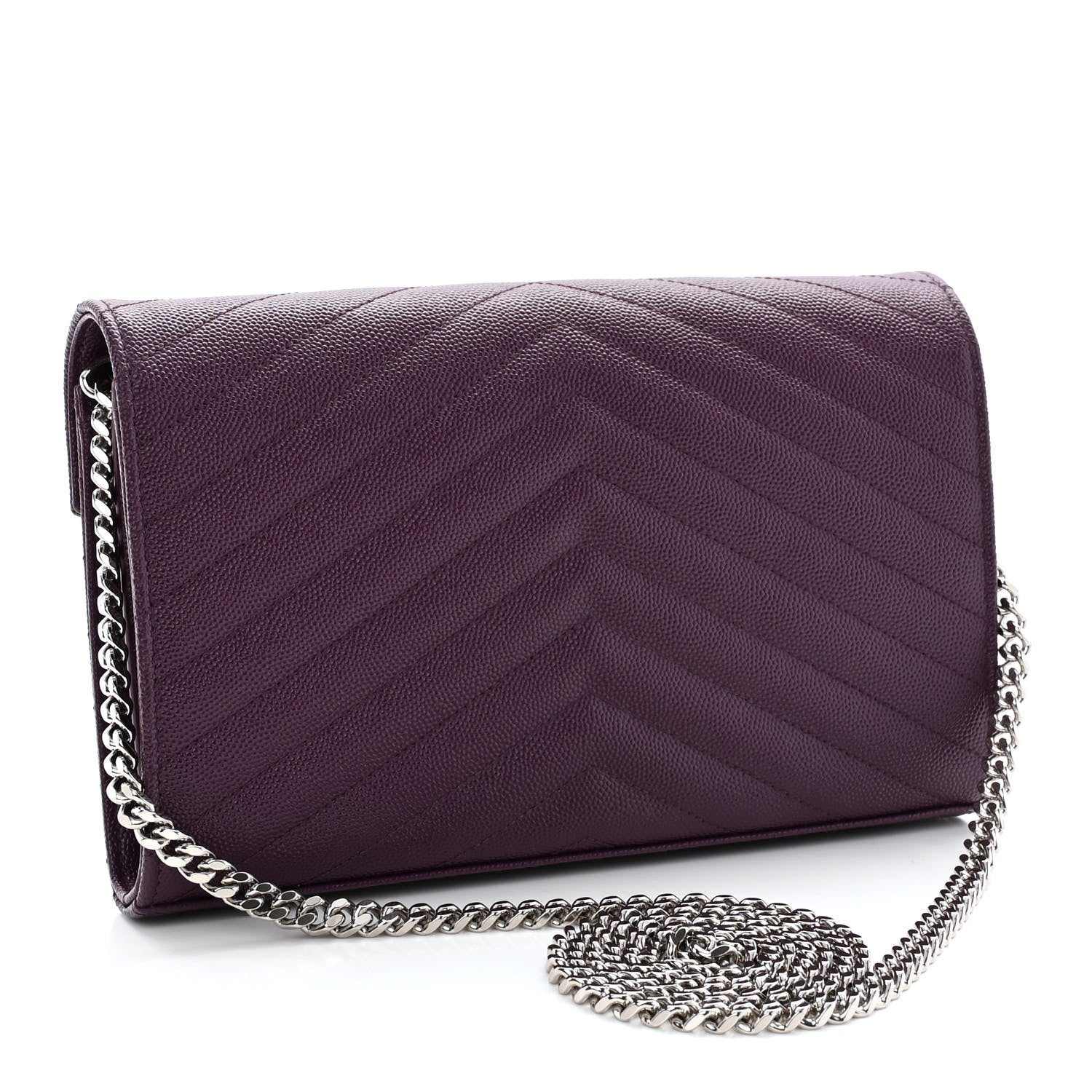 Saint Laurent Grain De Poudre Matelasse Chevron Monogram Chain Wallet Prugna 3 of 9