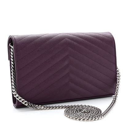 Saint Laurent Grain De Poudre Matelasse Chevron Monogram Chain Wallet Prugna 3 of 9