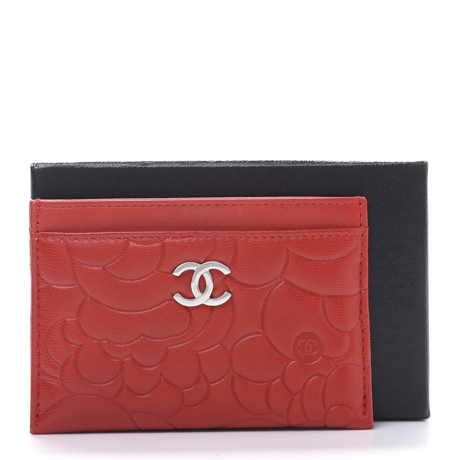 Chanel Lambskin Camellia Embossed Card Holder Red 11 of 11