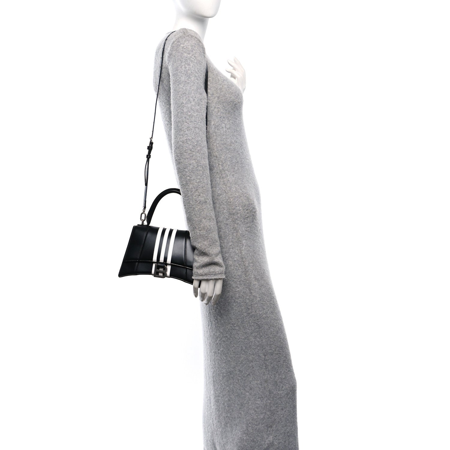 Balenciaga X ADIDAS Shiny Box Calfskin Small Hourglass Top Handle Bag Black White 2 of 10