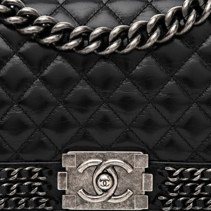 Chanel Glazed Calfskin Quilted Medium Boy Chained Flap Black 9 of 11