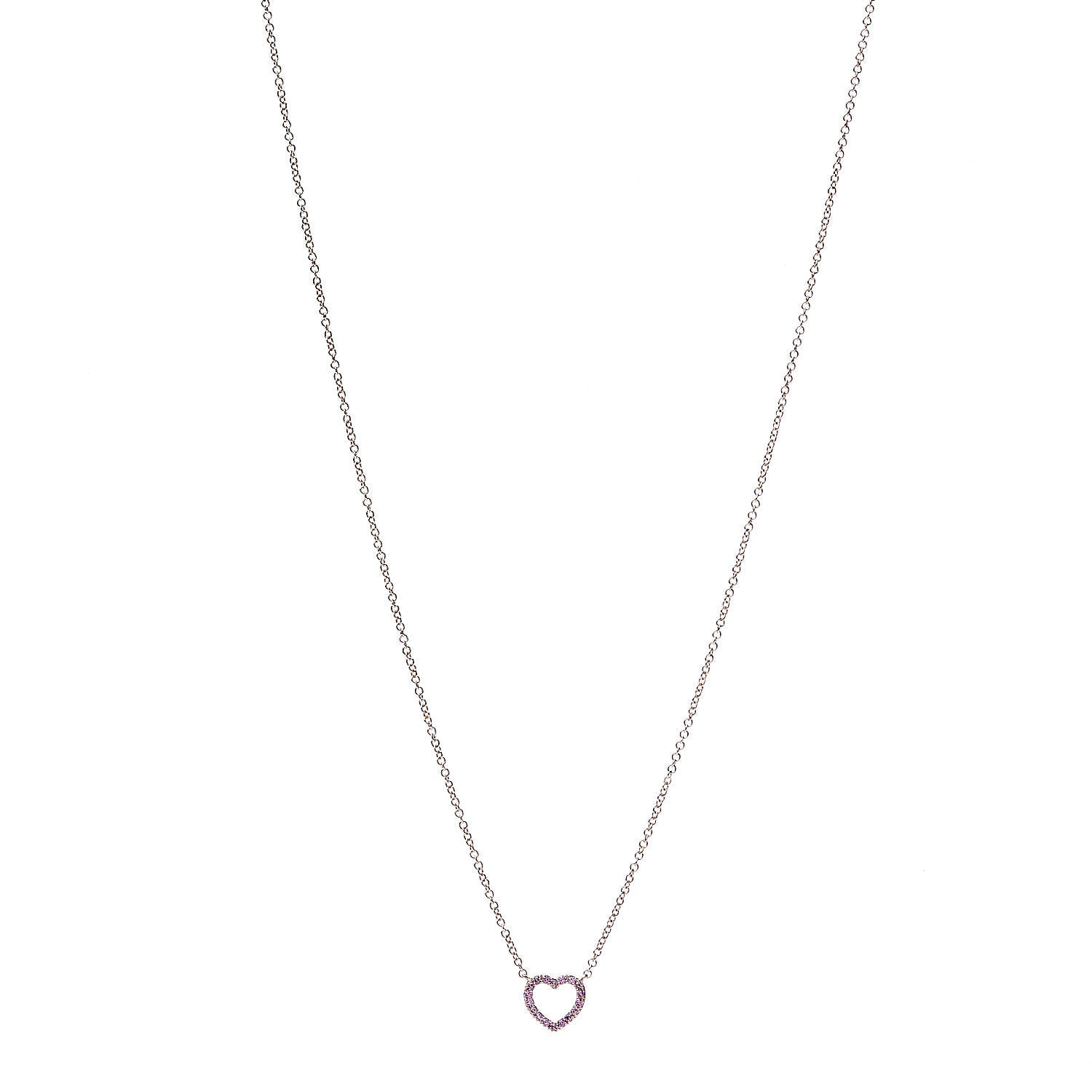 Tiffany 18K Rose Gold Pink Sapphire Metro Heart Pendant Necklace 1 of 6