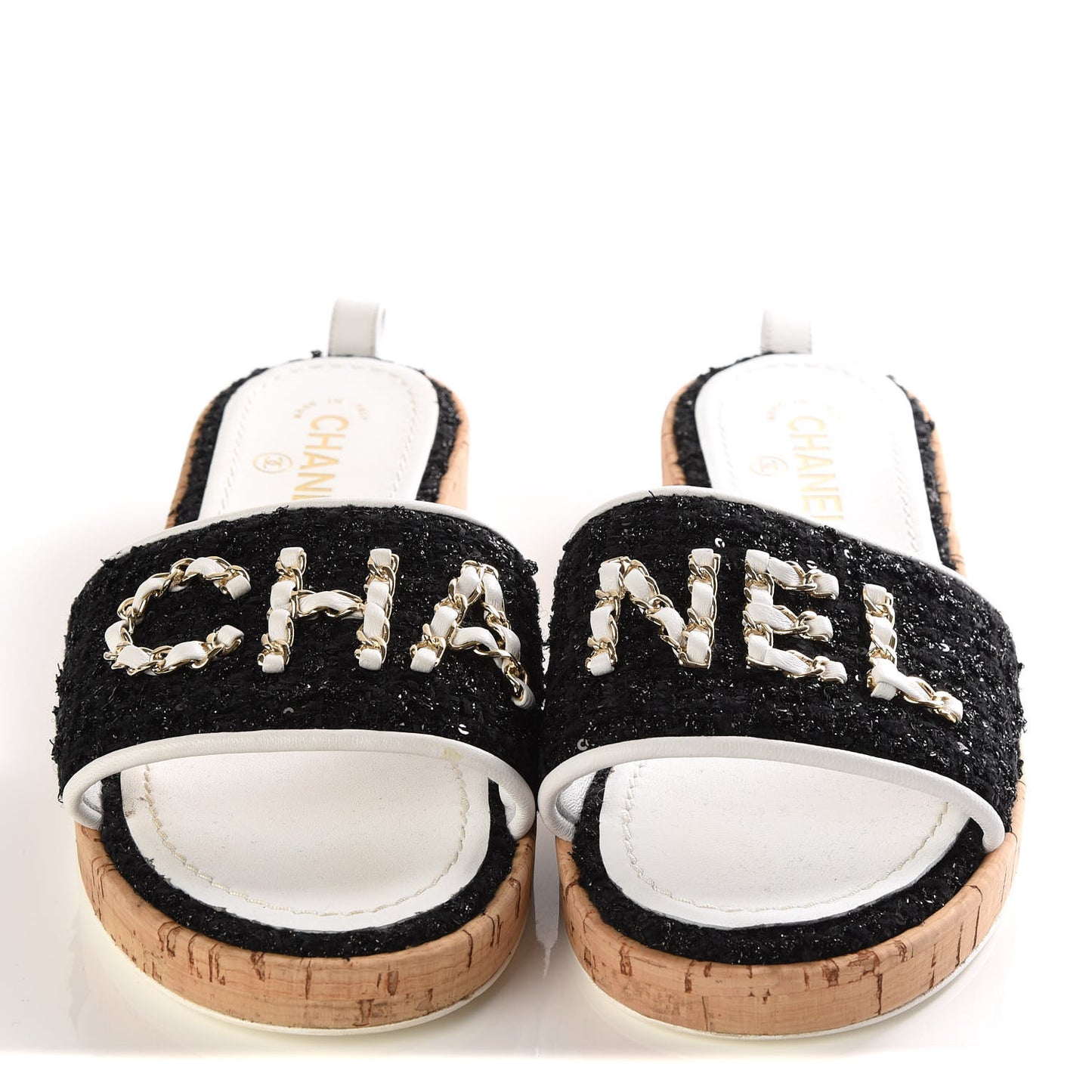 Tweed Lambskin Logo Mules 39.5 Black