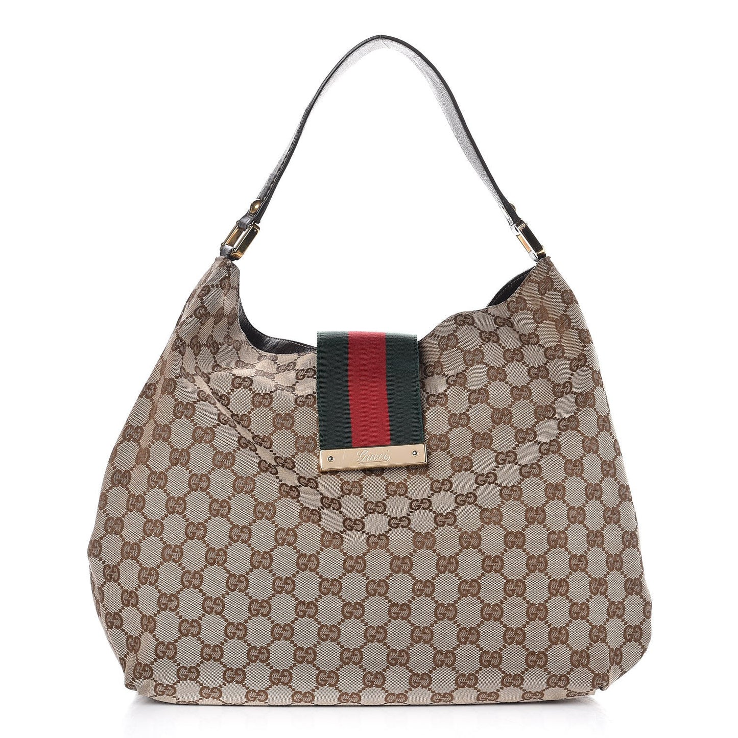 Monogram Large New Ladies Web Hobo Dark Brown