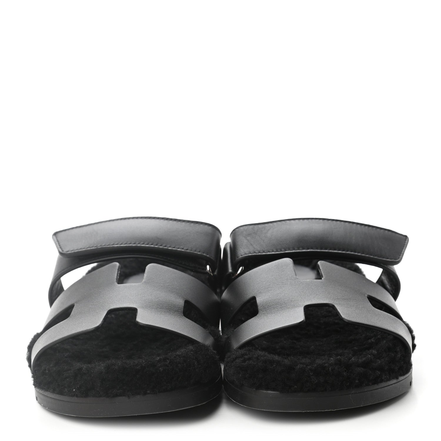 Hermes Calfskin Woolskin Womens Chypre Sandals 40 Black 2 of 9
