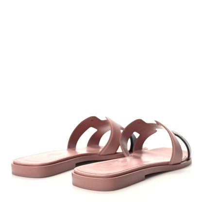Hermes Box Calfskin Oran Sandals 37 Black Vieux Rose 4 of 8