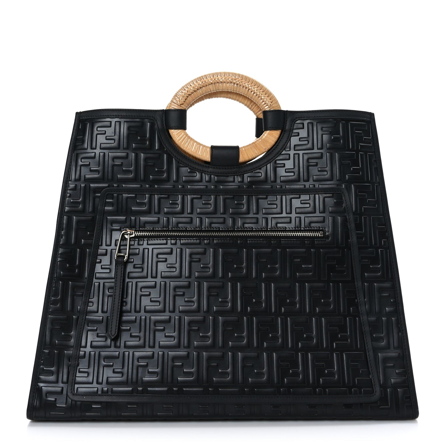 Vitello Century Wicker FF 1974 Embossed Large Runaway Shopper Tote Black