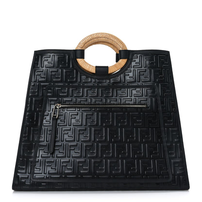 Fendi Vitello Century Wicker FF 1974 Embossed Large Runaway Shopper Tote Black 1 of 9