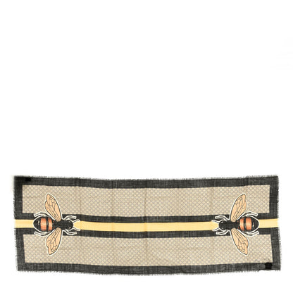 Gucci Wool GG Supreme Monogram Web Bee Scarf Beige 1 of 3