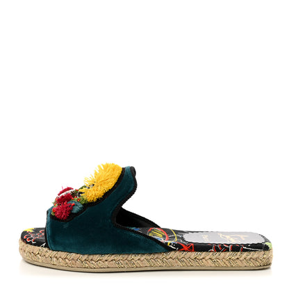Christian Louboutin Canvas Raffia Velvet Pacha Loubi Flat Espadrilles Vers 35 Black Multicolor 1 of 9