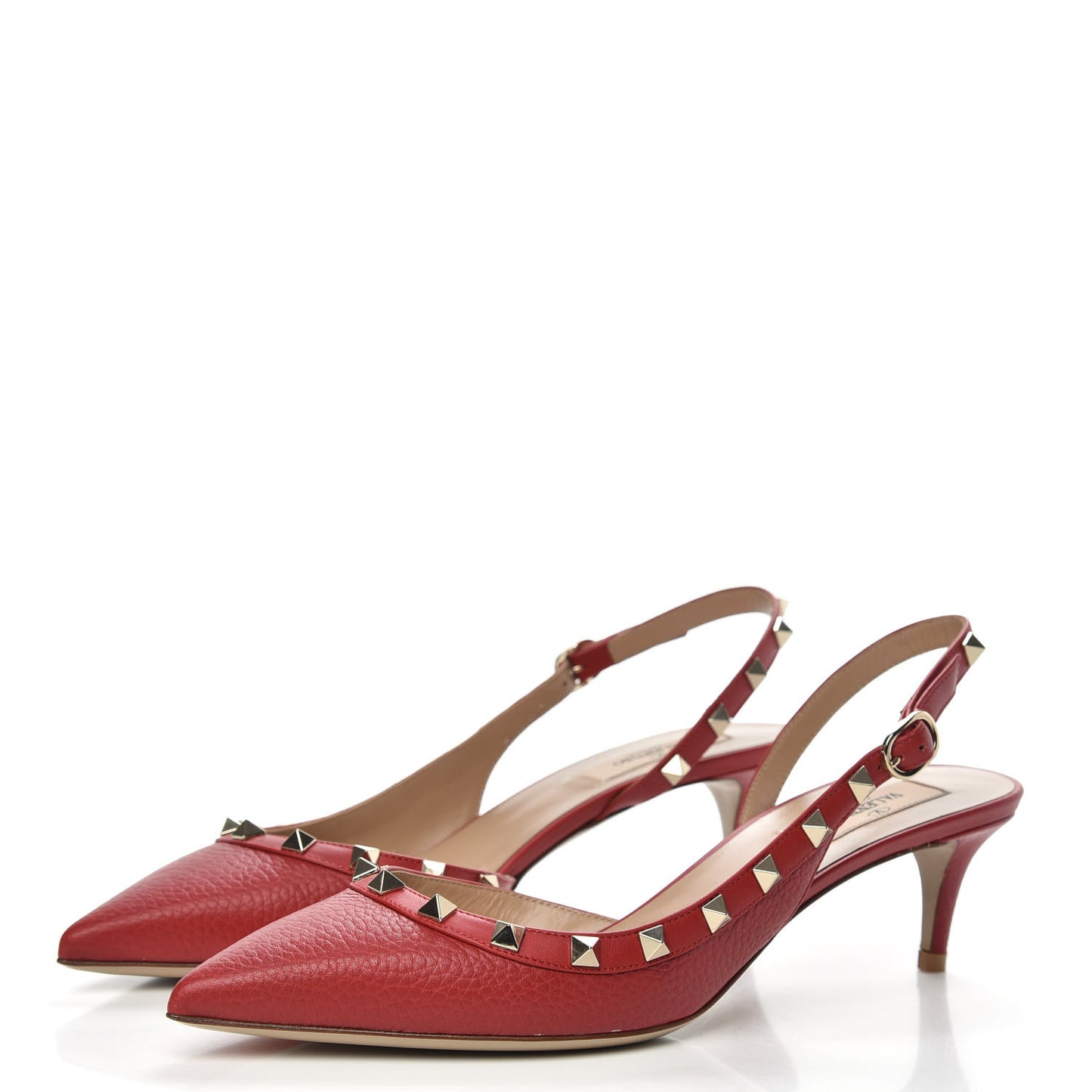 Pebbled Calfskin Rockstud Half D'Orsay Slingback 50mm Pumps 39.5 Rosso Valentino