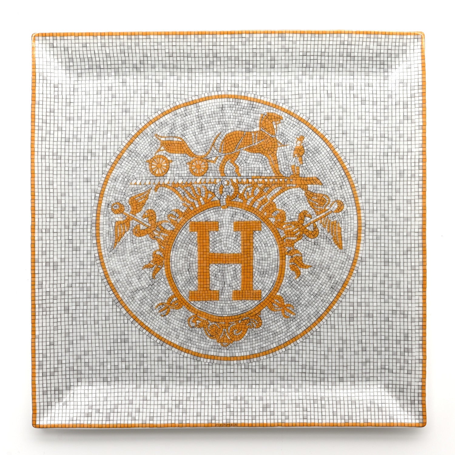 Hermes Porcelain Mosaique Au 24 Set of 5 Square Plates Gold 4 of 12