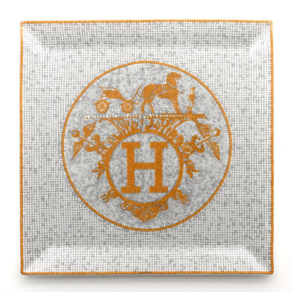 Hermes Porcelain Mosaique Au 24 Set of 5 Square Plates Gold 4 of 12