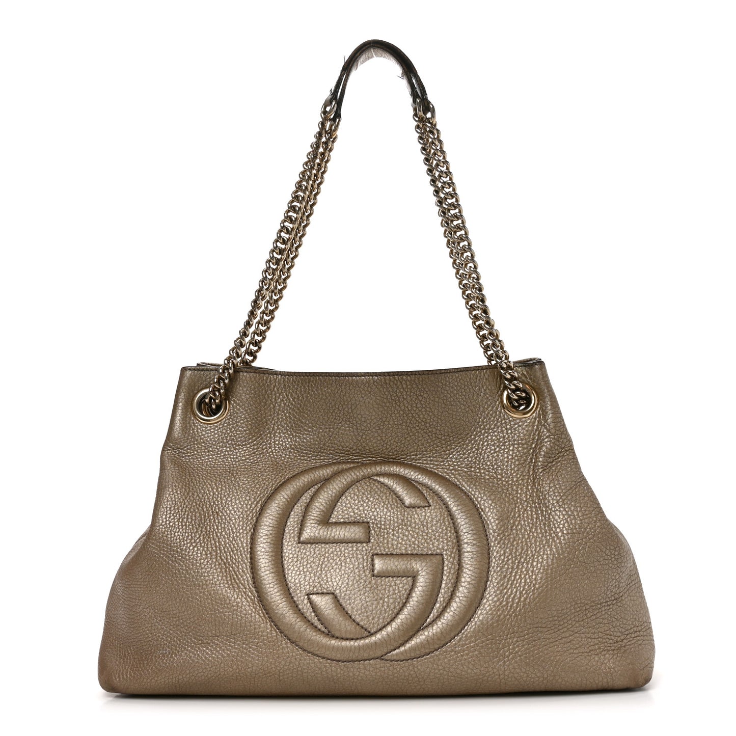 Metallic Pebbled Calfskin Medium Soho Chain Shoulder Bag Golden Beige