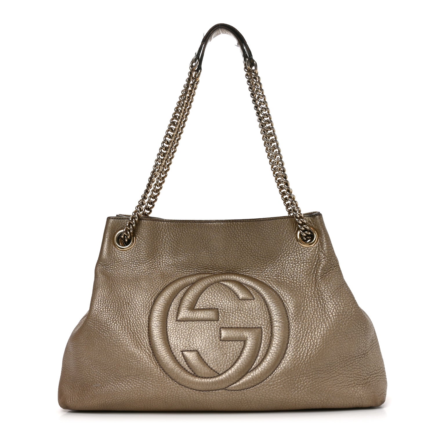 Gucci Metallic Pebbled Calfskin Medium Soho Chain Shoulder Bag Golden Beige 1 of 10