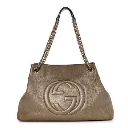 Gucci Metallic Pebbled Calfskin Medium Soho Chain Shoulder Bag Golden Beige 1 of 10