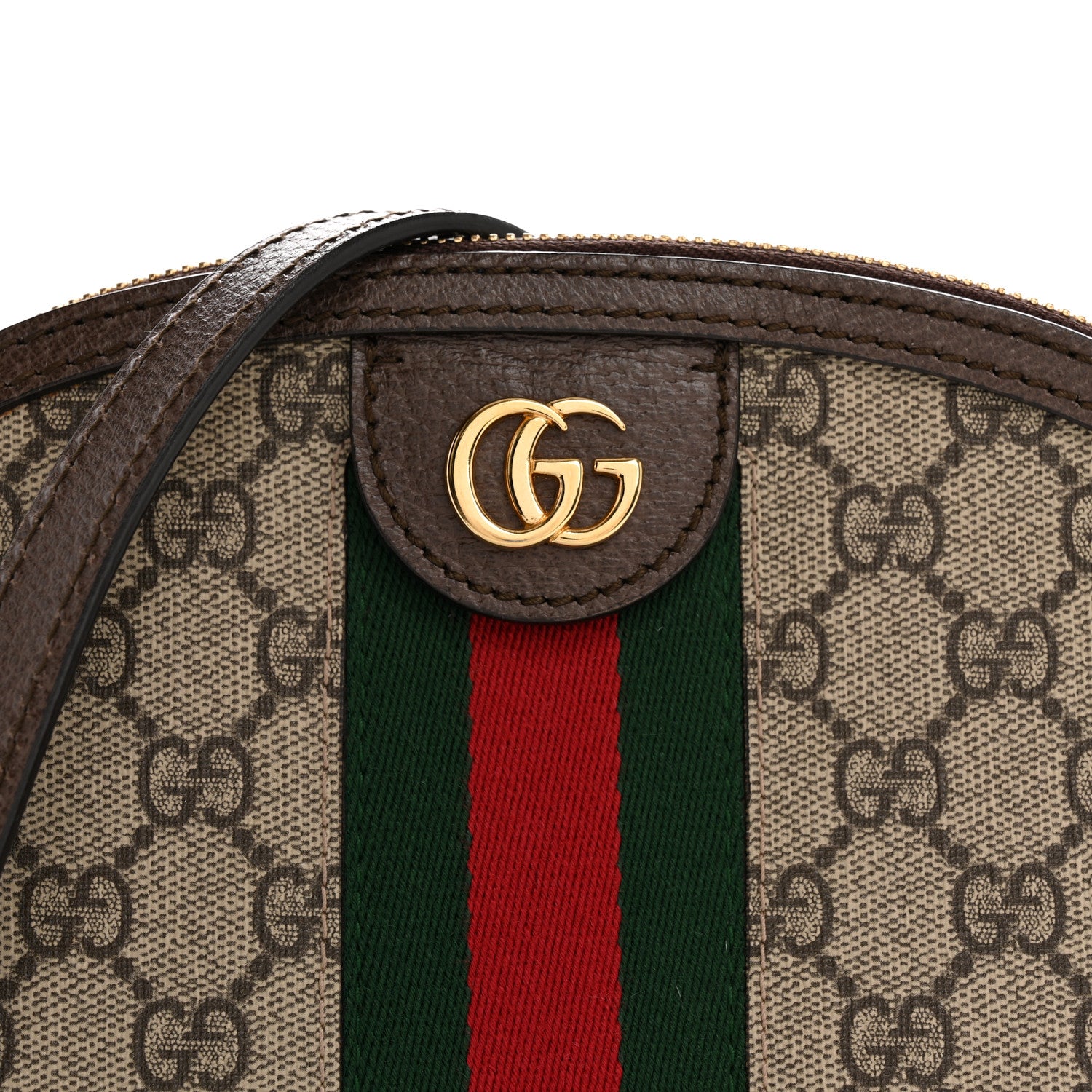 Gucci GG Supreme Monogram Textured Dollar Calfskin Web Small Ophidia Dome Shoulder Bag Beige Ebony New Acero 8 of 13