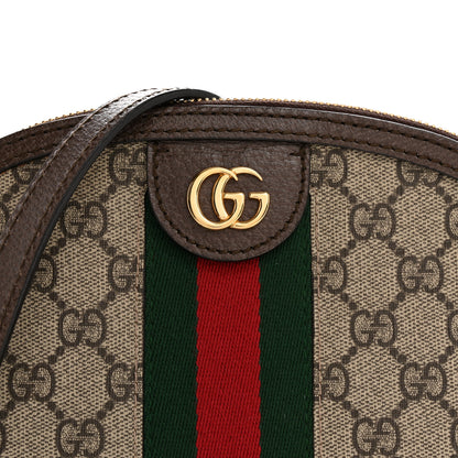 Gucci GG Supreme Monogram Textured Dollar Calfskin Web Small Ophidia Dome Shoulder Bag Beige Ebony New Acero 8 of 13
