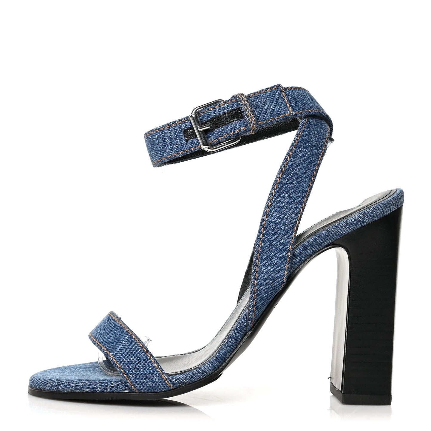 Denim Ankle Strap Round Heel Sandals 35 Bleu Clair