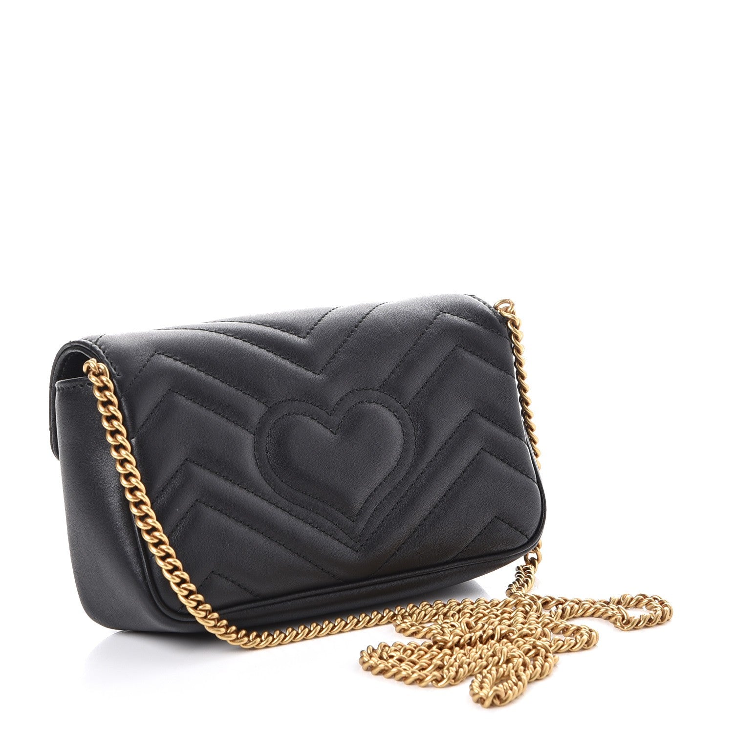 Gucci Calfskin Matelasse Super Mini GG Marmont Shoulder Bag Black 4 of 10