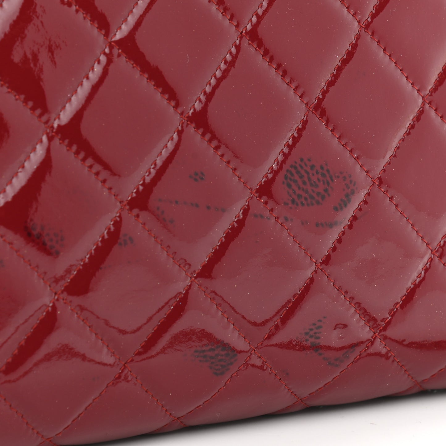Patent Quilted Clutch With Chain Flap Red