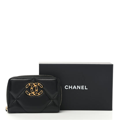 Chanel Lambskin Quilted Chanel 19 Zip Around Coin Purse Wallet Black 8 of 8